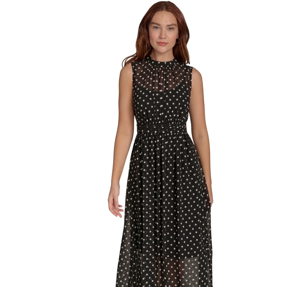 Tommy Hilfiger Polka Dot Maxi Dress Womens 4 New Sleeveless Mock Neck A5AG1AXW
